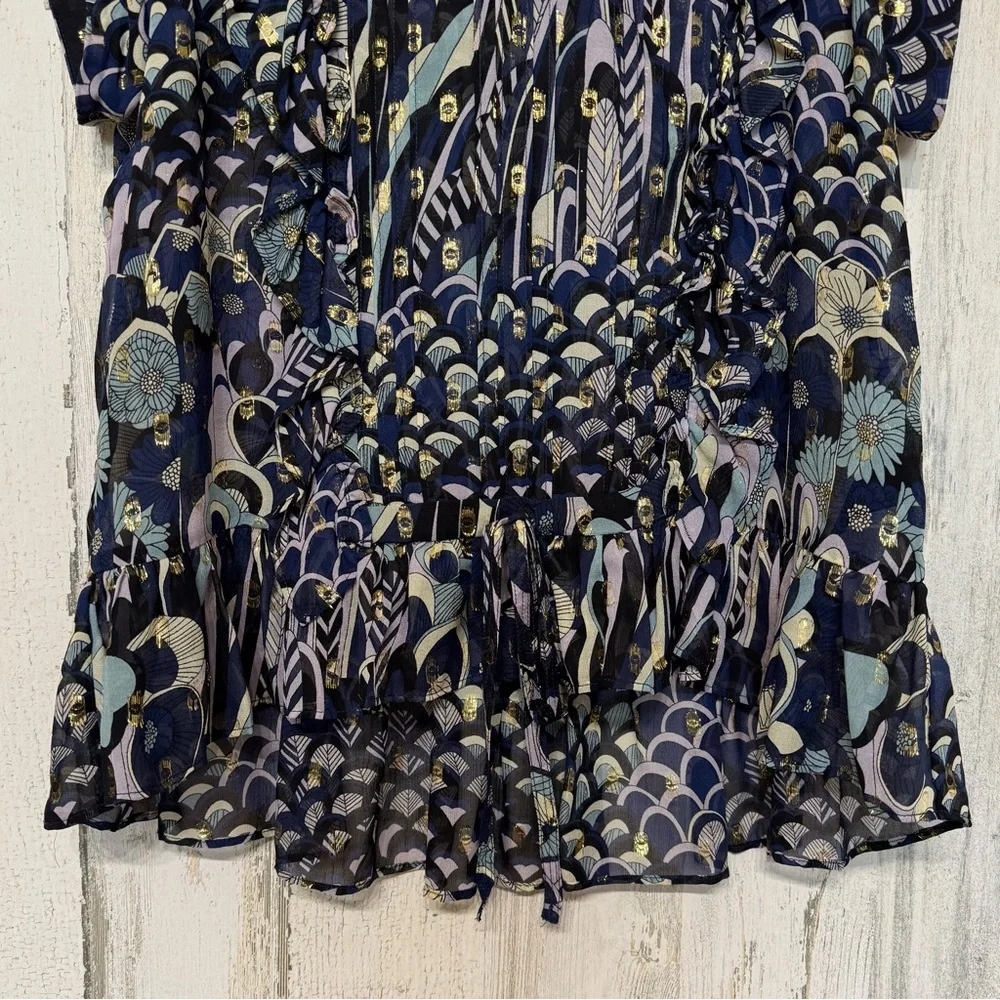 Zadig & Voltaire Toundra Lurex Printed Silk Blouse Top Size S Party Cocktail - Picture 4 of 12